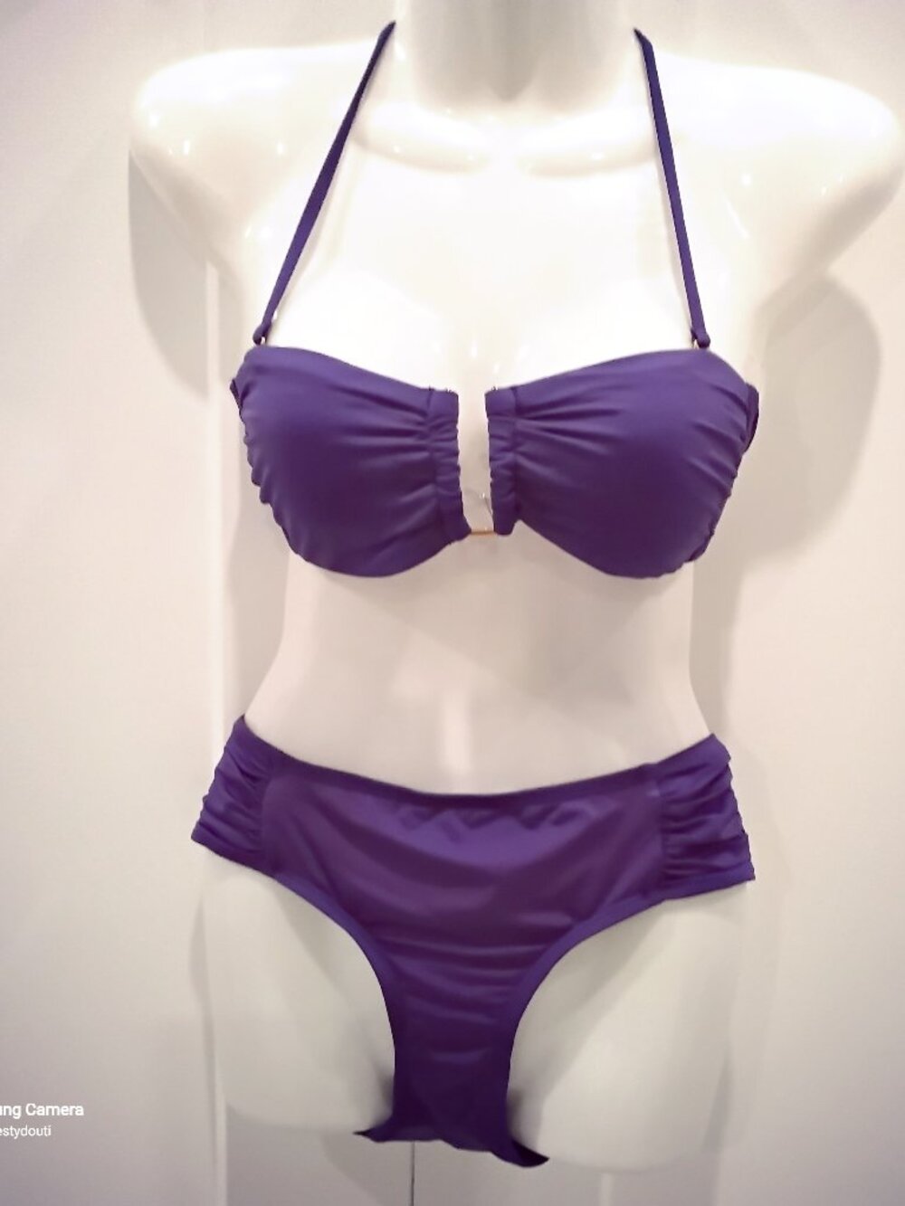 Bar III Purple Bandeau Halter Removable Strap & Pads Classic Bikini Bottom NWT S